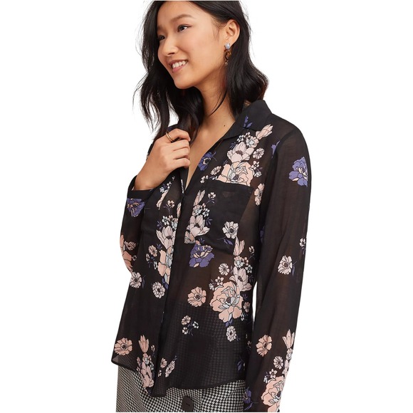cloth & stone Tops - Cloth & Stone Anthropologie Floral Button Down Shirt Black Pink Purple SMALL